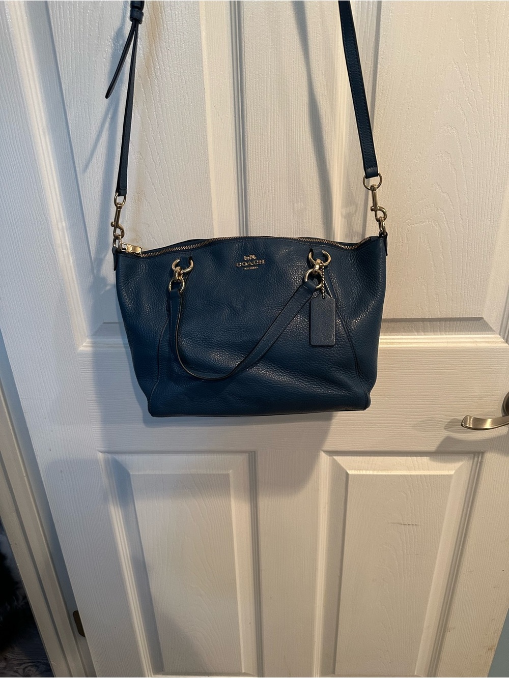 Coach Dark Teal Pebbled Leather Crossbody Shoulder Bag with matching wallet. - Picture 2 of 9